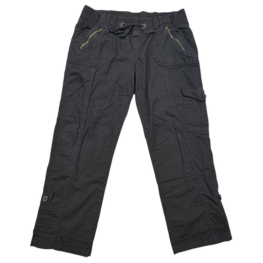 Maurices Black Cargo Pants Capris Size Small Drawstring Waist Pockets Tab Cuffs